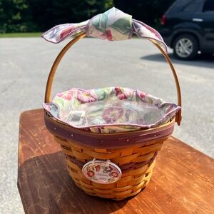 Longaberger 2000 Morning Glory Basket w/ Liner, Protector, Tie-On, & Handle Tie